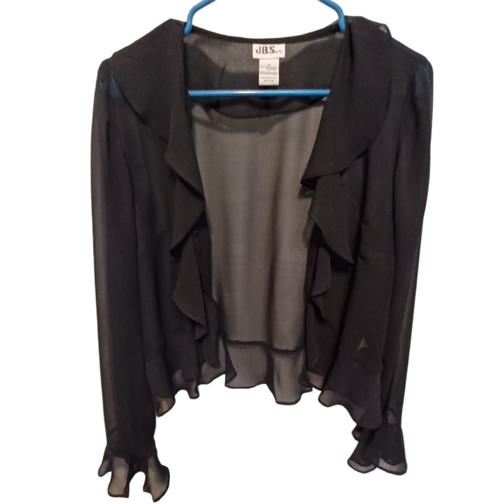 J.B.S.size medium sheer ruffled open cardigan topper